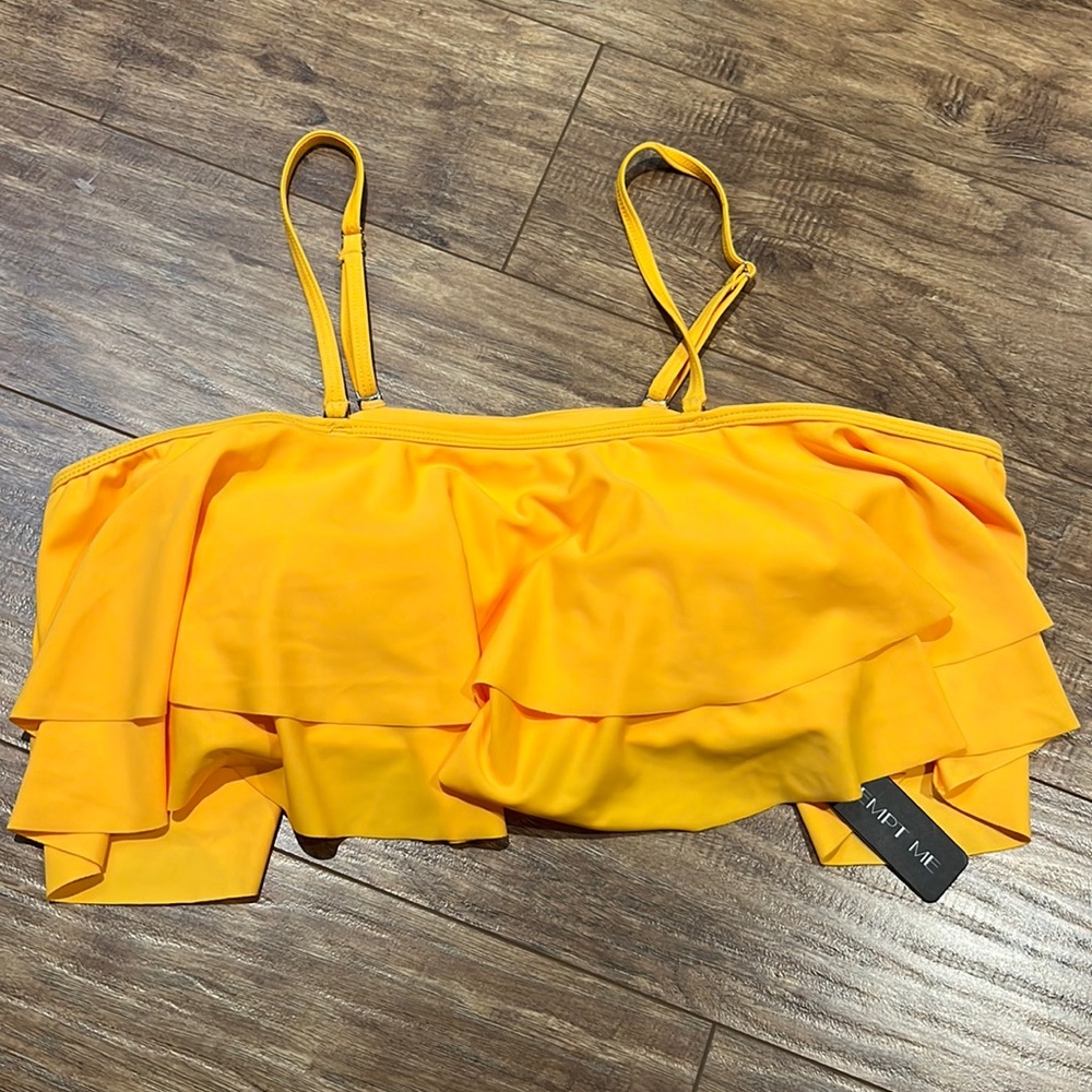 Tempt Me bright orange/yellow flowy layered bikini top